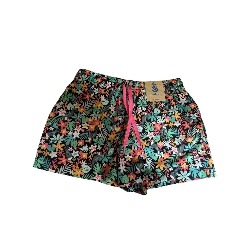 Chubbies The Boomerslams Classic Swim Trunks Floral Toucan 4in Inseam Small NWT